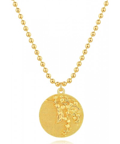 Birth Flower Necklace for Women 14K Gold Plated CZ Butterfly Embossed Disc Pendant Coin Necklace Floral Jewelry Birthday Gift...