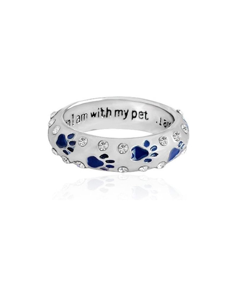 Bling Dog Paw Print Ring When I am with My Pet Lettering Ring Friendship Ring Blue Color Size 6 $9.29 Rings