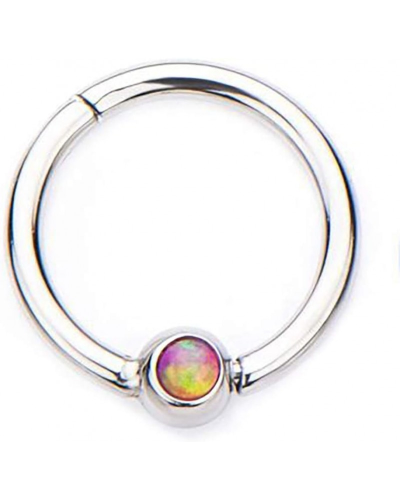 16G 8-10mm Synthetic Opal Hinged Surgical Steel Clicker Piercing Hoop 10mm, Pink $11.59 Body Jewelry