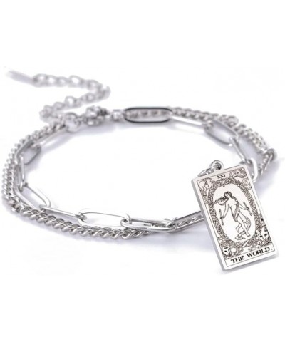 Tarot Cards Bracelet for Women Girls Astrology Divination Magic Amulet Double Layer Chain Bracelet Major Arcana Jewelry Silve...