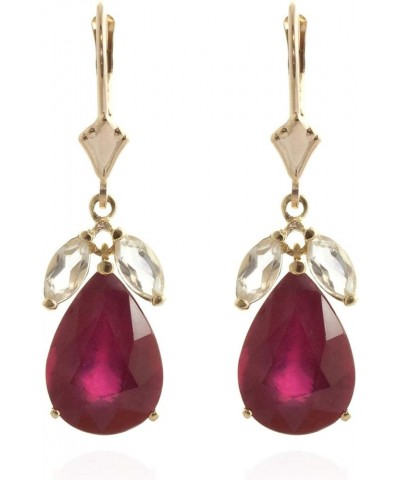 7 ct 14K Solid Gold Leverback Earrings Ruby White Topaz Yellow Gold $362.34 Earrings