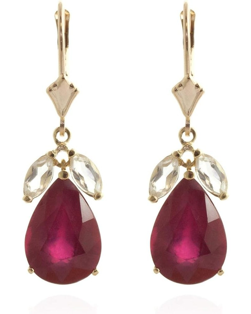 7 ct 14K Solid Gold Leverback Earrings Ruby White Topaz Yellow Gold $362.34 Earrings