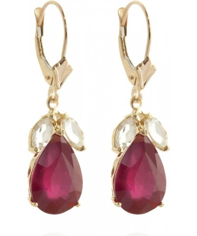 7 ct 14K Solid Gold Leverback Earrings Ruby White Topaz Yellow Gold $362.34 Earrings