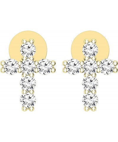 0.35 Carat (ctw) Round Lab Grown White Diamond Ladies Cross Stud earrings 1/3 CT, Available in Various Gemstones & Metal in 1...