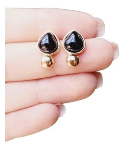 Agate Stone Stud Earrings for Women, Natural Brazilian Skilled Crafted Gemstone, Hypoallergenic 18K Gold Plated, 3/4 inch (1,...