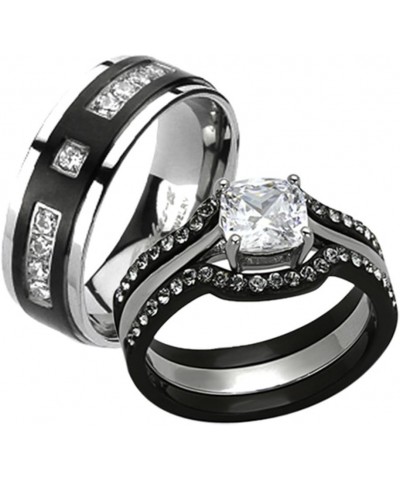 His and Her 4 Piece Black and Silver Stainless Steel and Titanium Wedding Ring Band Set Size Women's 05 Men's 08 $20.09 Sets