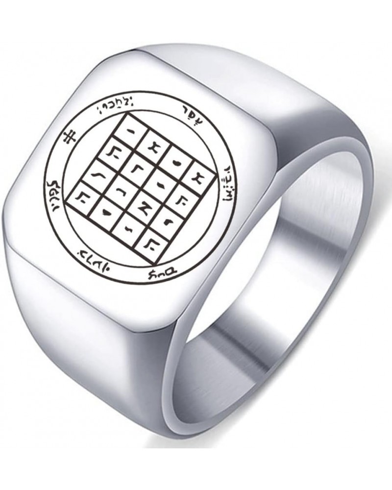 Silver Seal of Solomon 1st Pentacle of Saturn Amulet Stainless Steel Mens Womens Ring 4.Silver 14MMx15MM $5.45 Rings