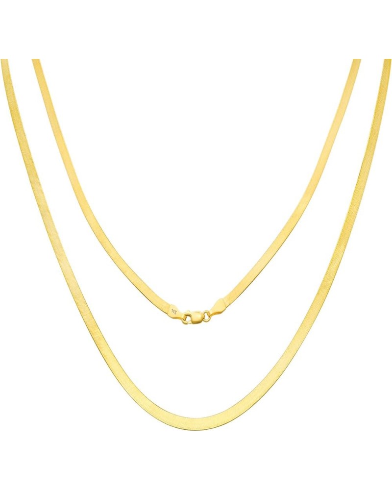 14k Yellow Gold 3mm Solid Herringbone Silky Flat High Polish Chain Necklace, Womens Lobster Clasp 14" 16" 18" 20" 22" 24 16 $...