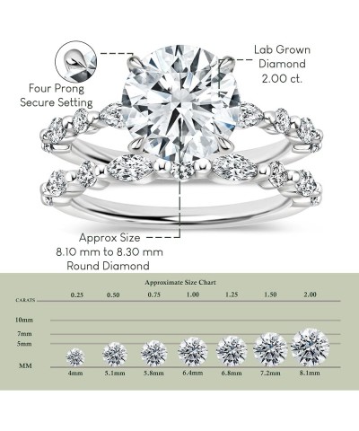 Round & Marquise Lab Grown White Diamond Solitaire Metal Beaded Bridal Ring Set for Her in 925 Sterling Silver 7.5 2.00 Carat...