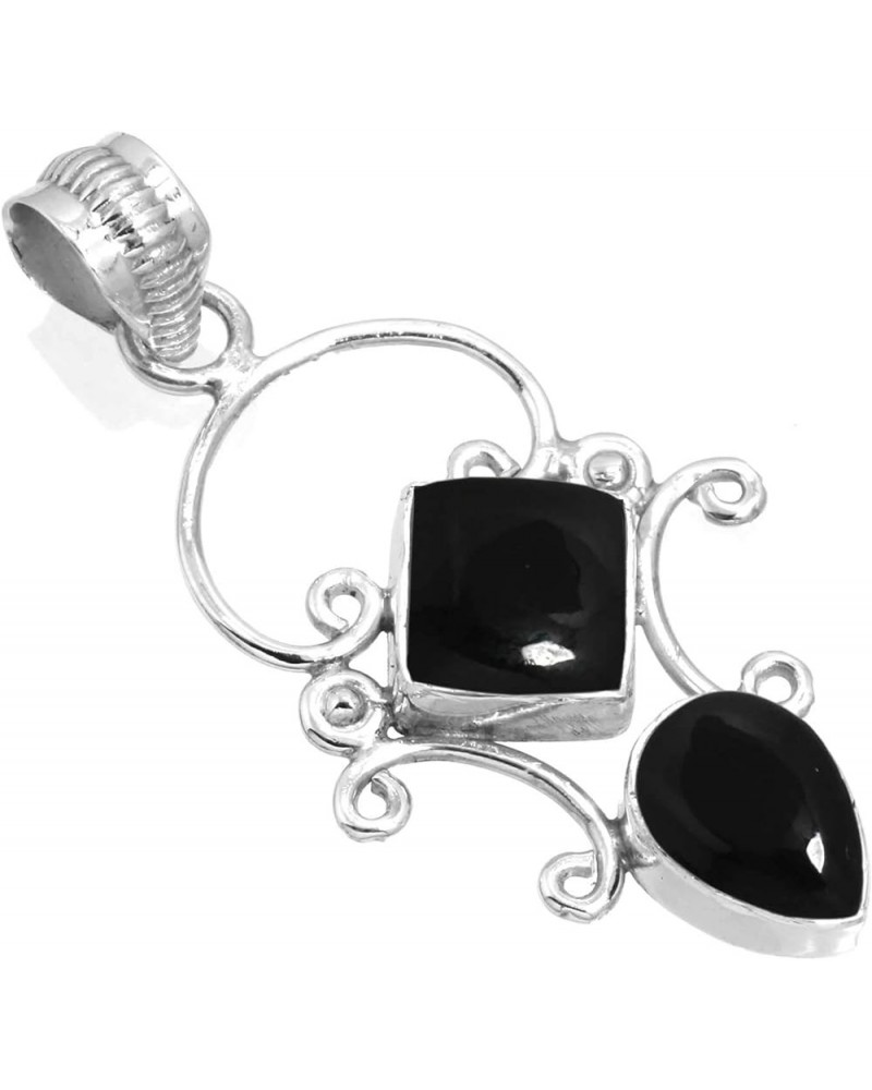 925 Sterling Silver Handmade Pendant for Women Two Gemstone Costume Silver Jewelry for Gift (99507_P) Black Onyx $21.29 Pendants