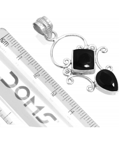 925 Sterling Silver Handmade Pendant for Women Two Gemstone Costume Silver Jewelry for Gift (99507_P) Black Onyx $21.29 Pendants