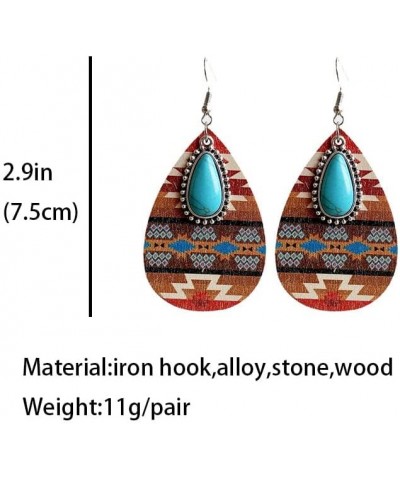 Western Cowgirl Cowboy Earrings Lightweight Bohemian Turquoise Cow Leopard Print Wood Teardrop Dangle Earrings for Women Girl...