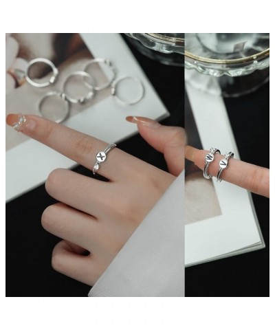 Letter A-Z Rings for Women Girls, Sterling Silver Adjustable Initial Ring with Cubic Zirconia, Stackable Alphabet Thumb Rings...