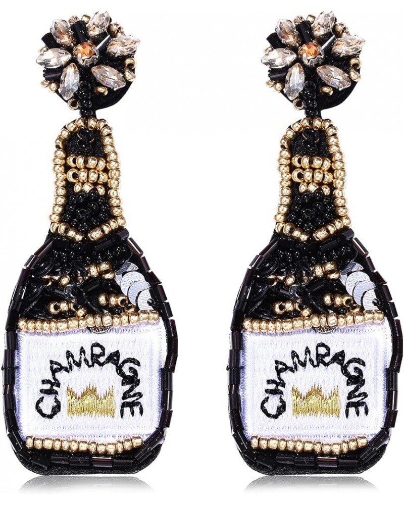 Beaded Earrings Champagne Bottle Drop Dangle Earrings Handmade Champagne Earrings Fashion Jewelry Black $7.50 Earrings