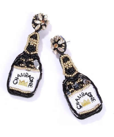 Beaded Earrings Champagne Bottle Drop Dangle Earrings Handmade Champagne Earrings Fashion Jewelry Black $7.50 Earrings