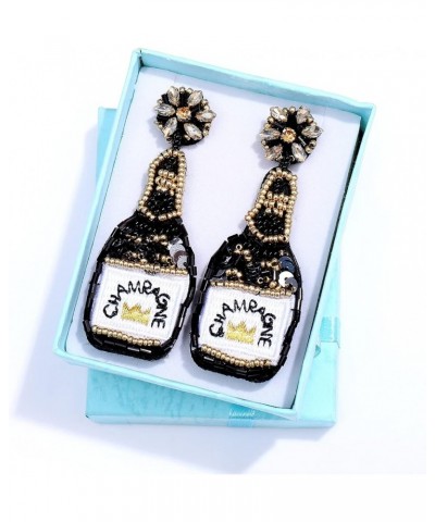 Beaded Earrings Champagne Bottle Drop Dangle Earrings Handmade Champagne Earrings Fashion Jewelry Black $7.50 Earrings