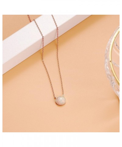 8mm Opal Necklace Sterling Silver Dainty Round Pendant Necklace Opal Jewelry Gift for Women Teens Mom Daughter 18"+2" Chain R...