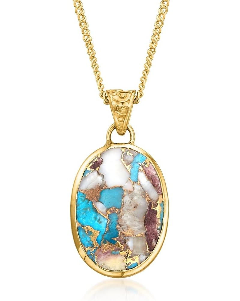 Oval Kingman Turquoise Pendant Necklace in 18kt Gold Over Sterling 18.0 Inches $52.65 Necklaces