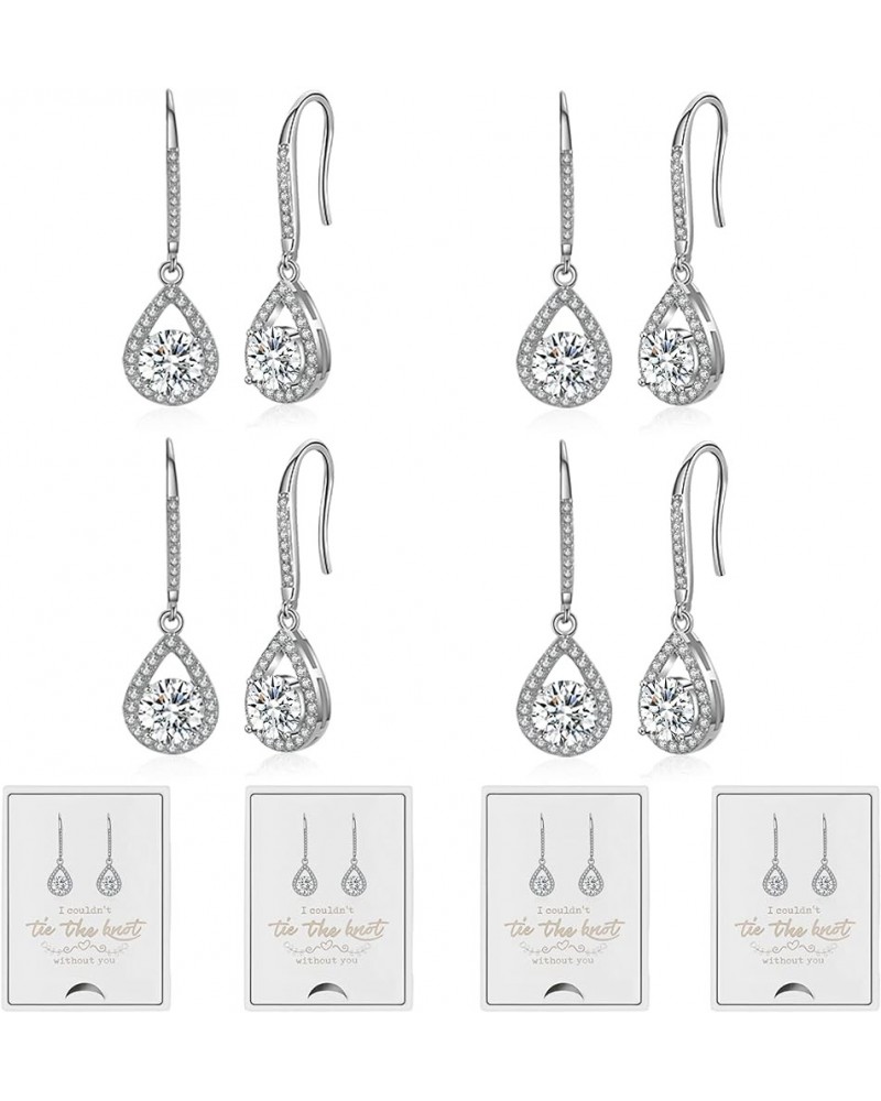 4/6 Pairs Bridesmaids Proposal Gift Bridesmaids Earrings Classic Cubic Zirconia Teardrop Dangle Earrings for Women Girls I Co...