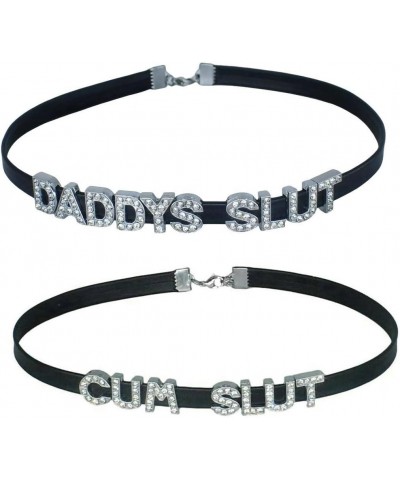 2 Pieces Set DADDY'S SLUT and CUM SLUT Choker Necklaces,Rhinestone Chokers For Women Honey Princess Hotwife,Cute Sexy Dad Col...