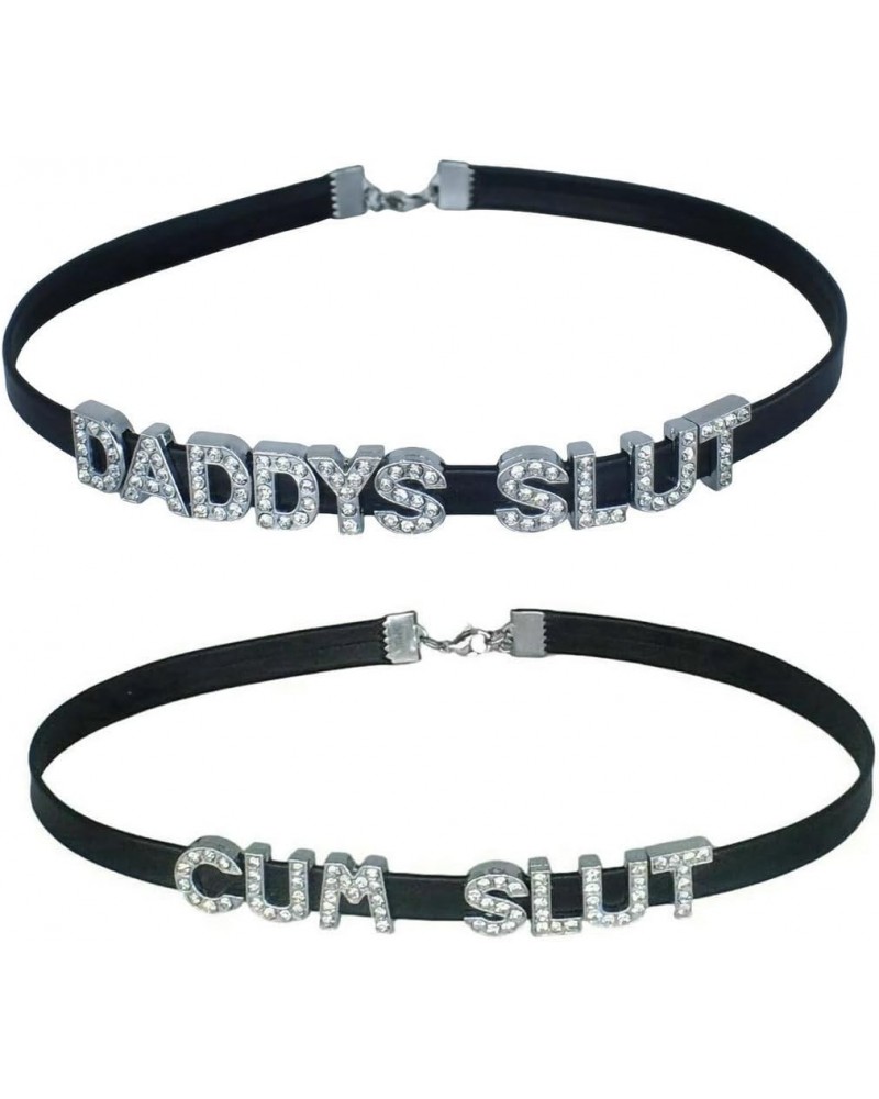 2 Pieces Set DADDY'S SLUT and CUM SLUT Choker Necklaces,Rhinestone Chokers For Women Honey Princess Hotwife,Cute Sexy Dad Col...