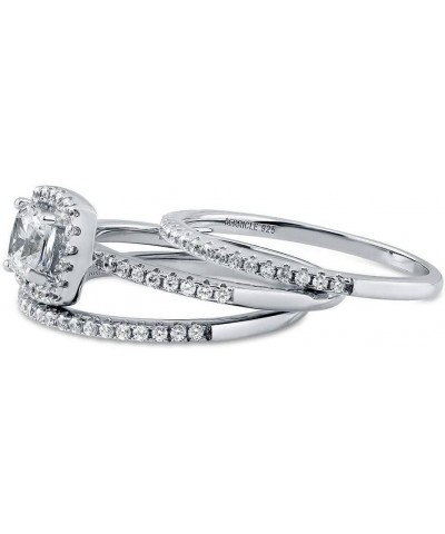 Sterling Silver Halo Wedding Engagement Rings Cushion Cut Cubic Zirconia CZ Ring Set for Women, Rhodium Plated Size 4-10 $32....