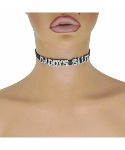 2 Pieces Set DADDY'S SLUT and CUM SLUT Choker Necklaces,Rhinestone Chokers For Women Honey Princess Hotwife,Cute Sexy Dad Col...