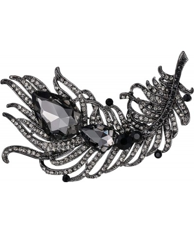 Women's Austrian Crystal 4 Inch Peacock Plume Teardrop Brooch Jet Color Black-Tone $9.66 Brooches & Pins