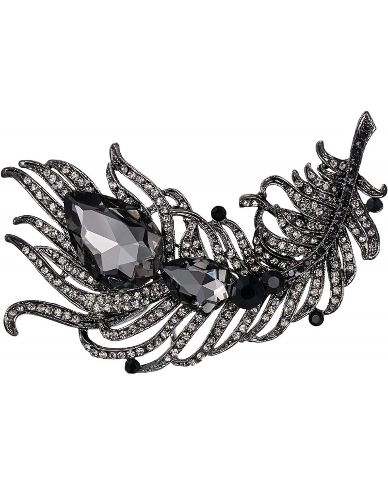 Women's Austrian Crystal 4 Inch Peacock Plume Teardrop Brooch Jet Color Black-Tone $9.66 Brooches & Pins