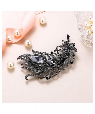 Women's Austrian Crystal 4 Inch Peacock Plume Teardrop Brooch Jet Color Black-Tone $9.66 Brooches & Pins