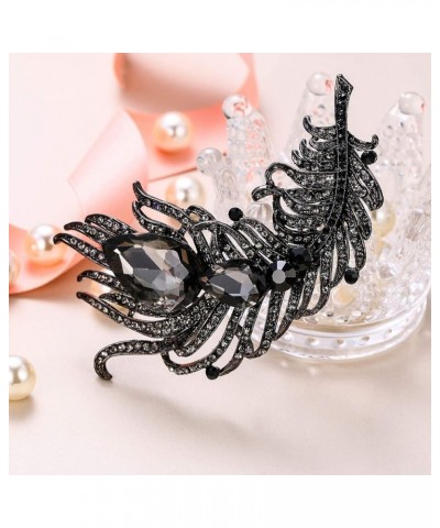 Women's Austrian Crystal 4 Inch Peacock Plume Teardrop Brooch Jet Color Black-Tone $9.66 Brooches & Pins