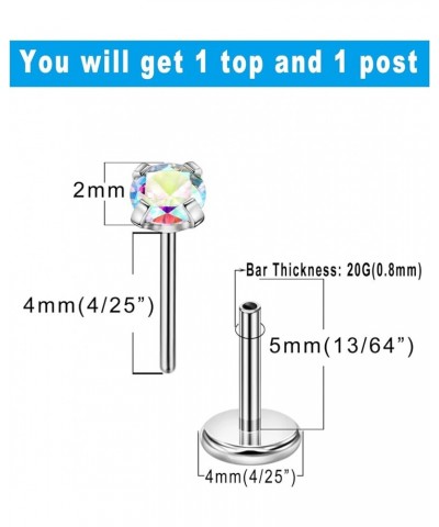 1.5mm-4mm Zircon Surgical Steel Cartilage Stud with 20g 5mm 6mm 8mm 10mm Press Fit Threadless Push Pop in Labret Post Lip For...