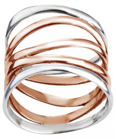 Trendy Wide Five Band Coil Wrap Rose Gold Over Silver Ring | Elegant Wedding Rings For Women | Vintage Comfort Fit Silver Rin...