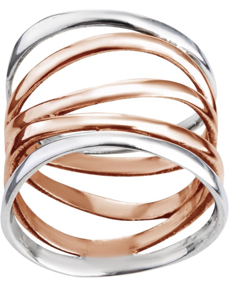 Trendy Wide Five Band Coil Wrap Rose Gold Over Silver Ring | Elegant Wedding Rings For Women | Vintage Comfort Fit Silver Rin...