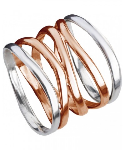 Trendy Wide Five Band Coil Wrap Rose Gold Over Silver Ring | Elegant Wedding Rings For Women | Vintage Comfort Fit Silver Rin...