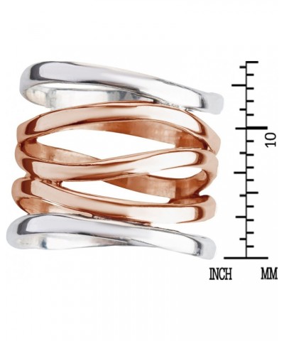 Trendy Wide Five Band Coil Wrap Rose Gold Over Silver Ring | Elegant Wedding Rings For Women | Vintage Comfort Fit Silver Rin...