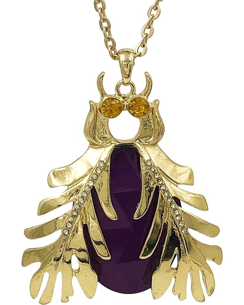 Egyptian Style Scarab Beetle Bug Whimsical Long Multi Color Unique Gold Tone Theme Pendant Necklace Purple $12.03 Necklaces