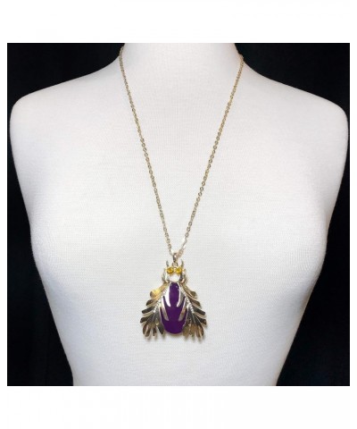 Egyptian Style Scarab Beetle Bug Whimsical Long Multi Color Unique Gold Tone Theme Pendant Necklace Purple $12.03 Necklaces