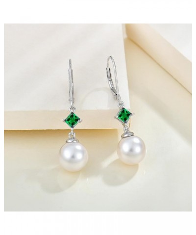 Pearl Earrings 925 Sterling Silver Gemstone Women Earrings 3A Cubic Zirconia Birthstone Dangle Drop Earrings for Women May Bi...