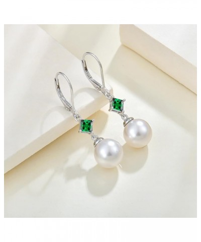 Pearl Earrings 925 Sterling Silver Gemstone Women Earrings 3A Cubic Zirconia Birthstone Dangle Drop Earrings for Women May Bi...