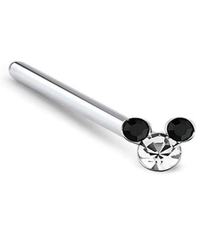 925 Sterling Silver Nose Ring Mickey Mouse 22G Clear/Clear - L Bend $9.00 Body Jewelry