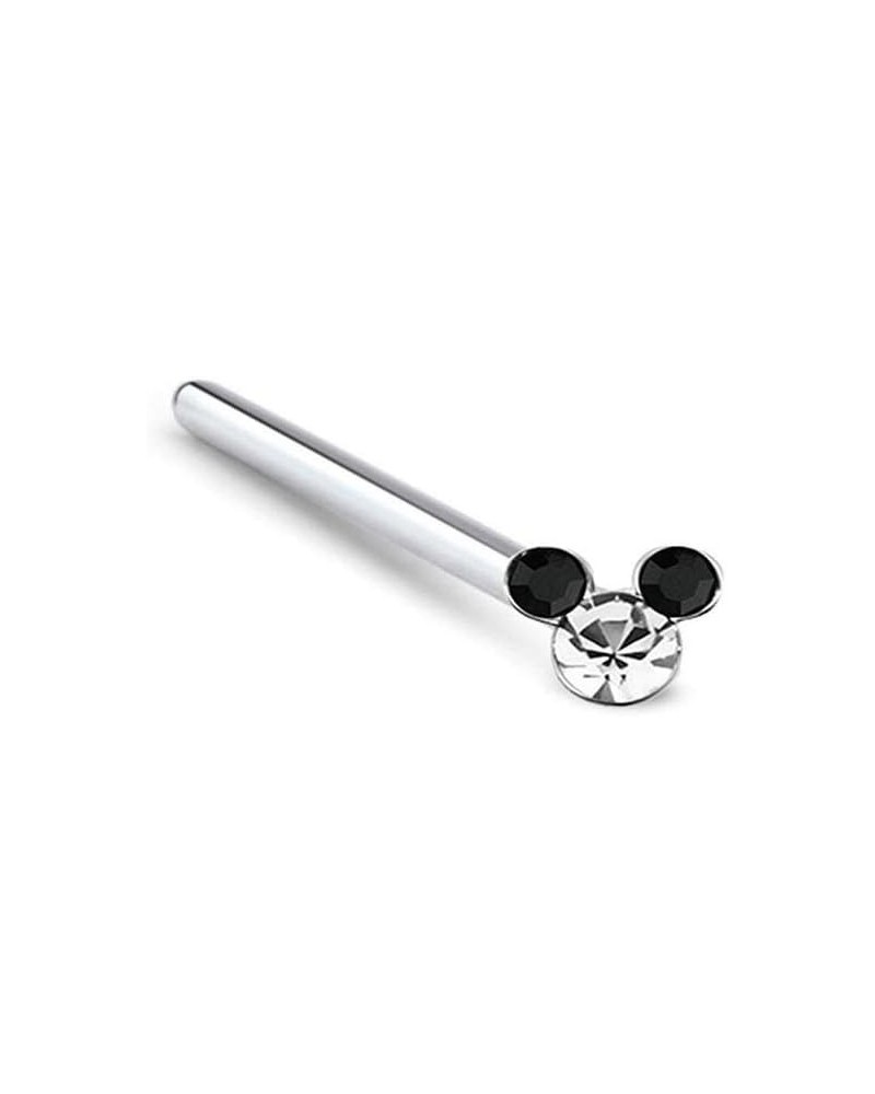 925 Sterling Silver Nose Ring Mickey Mouse 22G Clear/Clear - L Bend $9.00 Body Jewelry